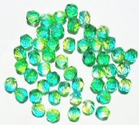 50 6mm Faceted Tri Tone Crystal, Lime, & Turquoise Beads